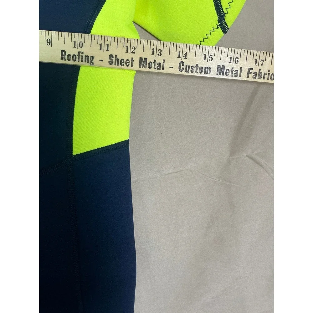 Goldfin Wetsuit Shorty Youth 8 Navy Blue Neon Yellow Excellent Back Zip Neoprene